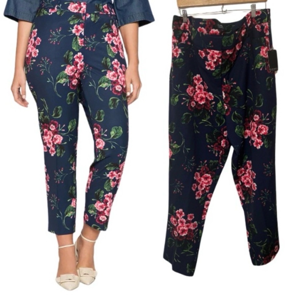 Eloquii Navy Floral  Pants with Pink Blooms size 24w